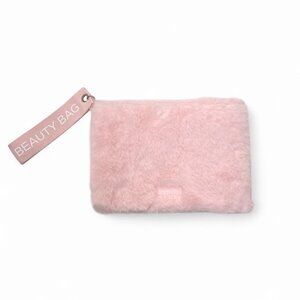 Benefit Plush Faux Fur Beauty Bag Pink Cosmetic Pouch Travel Vanity Accessory